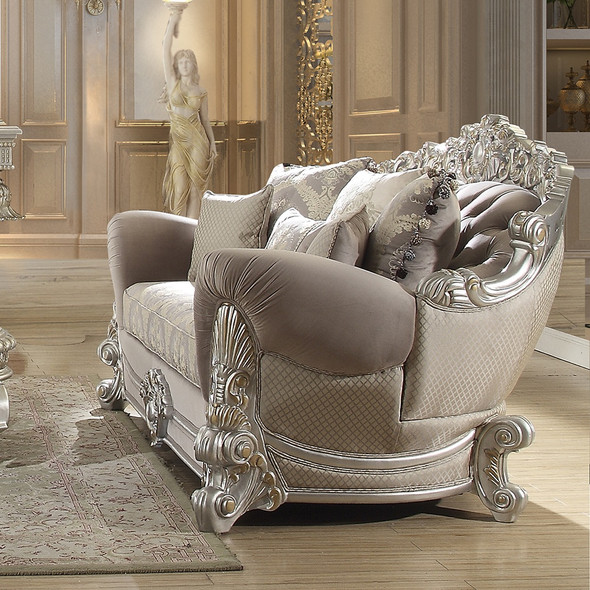 HD-372 Silver With Gold Highlight Traditional Upholstered Loveseat