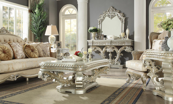 HD-8088 Silver with Gold Highlight 3-Piece Traditional Coffee Table Set
