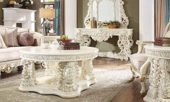 HD-8089 White Gloss 3-Piece Traditional Coffee Table Set