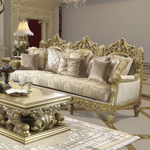 HD-2659 Metallic Gold Classic European Upholstered Sofa