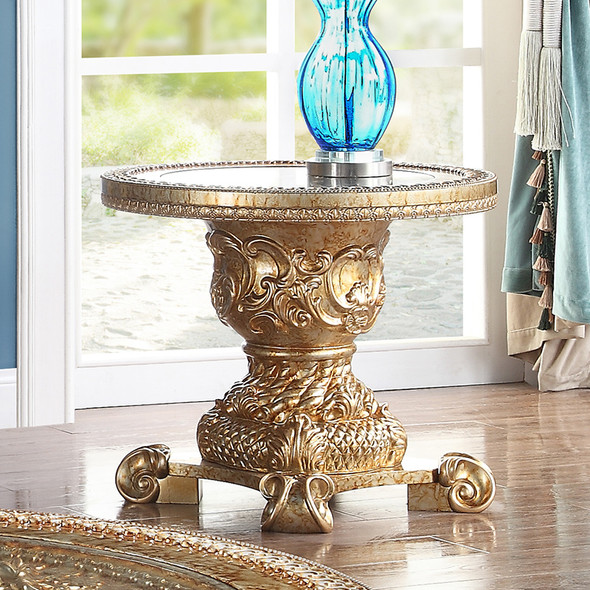 HD-328G Metallic Gold With Rust Marbling Traditional End Table