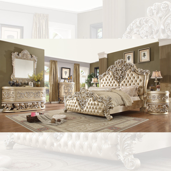 HD-8022 Champagne 4-Piece Traditional Bedroom Furniture Set