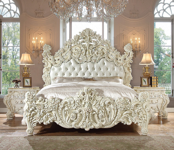 HD-8089 White Gloss Traditional California King Upholstered Bed