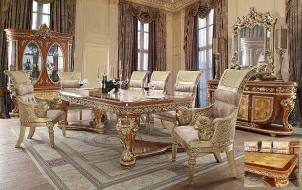 HD-8024 Cedar Red With Gold Highlight 7-Piece Traditional Dining Set