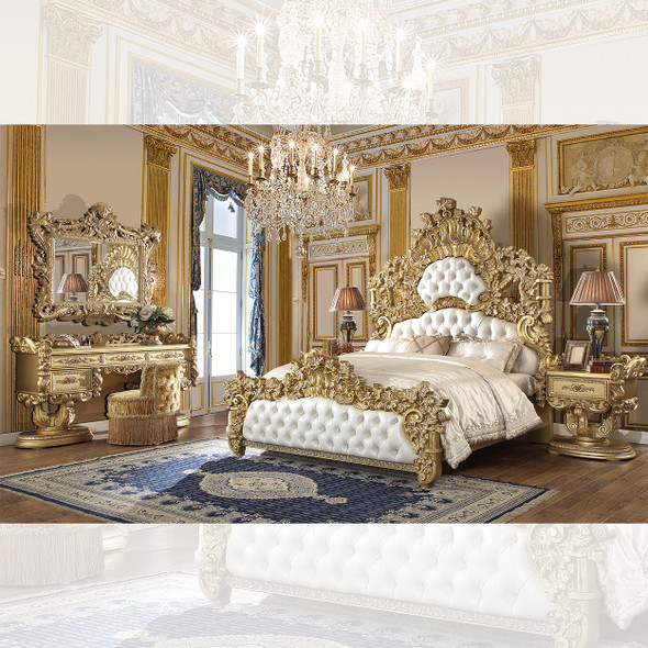 HD-8086 Bright Gold 4-Piece Traditional Bedroom Furniture Set
