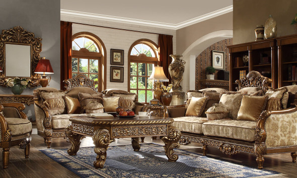 HD-610 Antique Gold and Perfect Brown 3-Piece Traditional Sofa Set