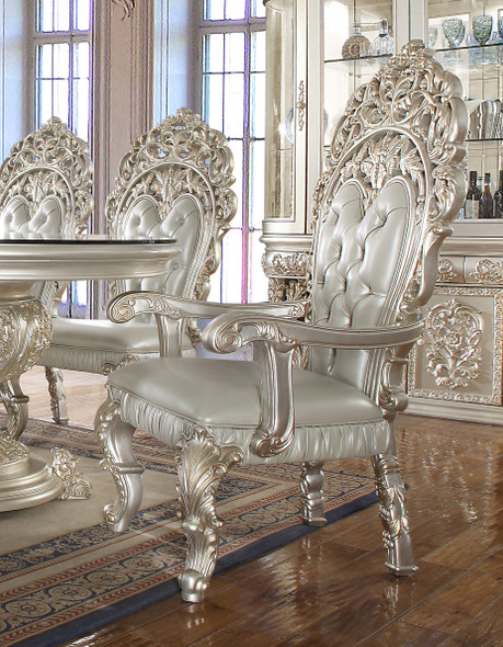 HD-8088 Silver With Gold Highlight Traditional Upholstered Dining Arm Chair