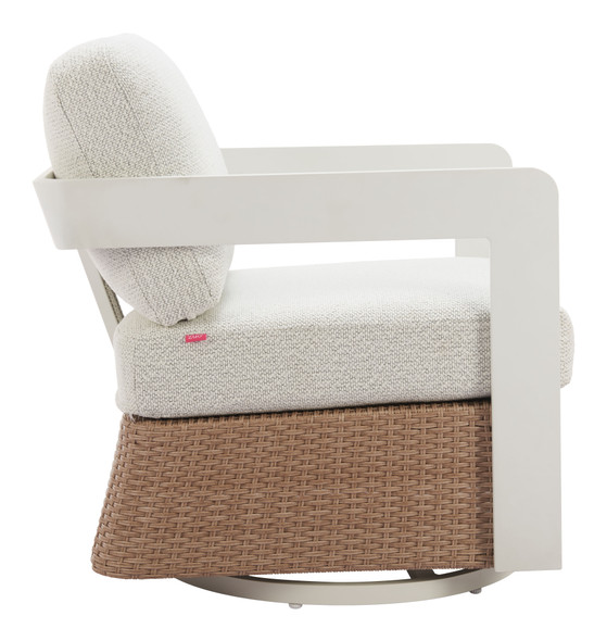 Gelo White & Brown Aluminum and Olefin Swivel Chair for Outdoor Use