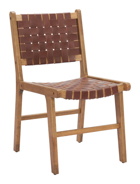 Feder Brown (Set of 2) Leather and Rubberwood Dining Chair
