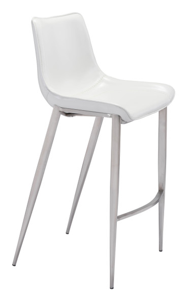 Magnus White & Silver (Set of 2) Stainless Steel and Polyurethane Barstool