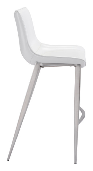 Magnus White & Silver (Set of 2) Stainless Steel and Polyurethane Barstool