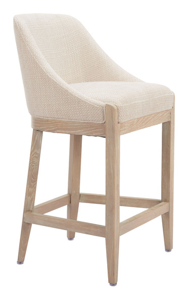 Calmo Beige Ash Wood and Polyester Counter Stool