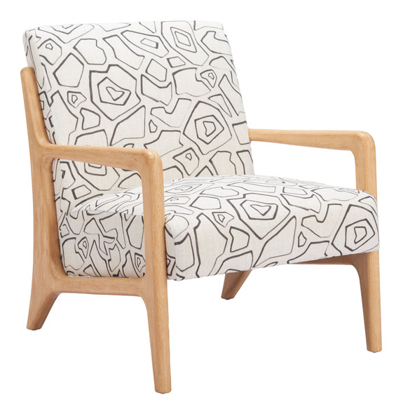 Runa Beige & Natural Rubberwood and Polyester Accent Chair
