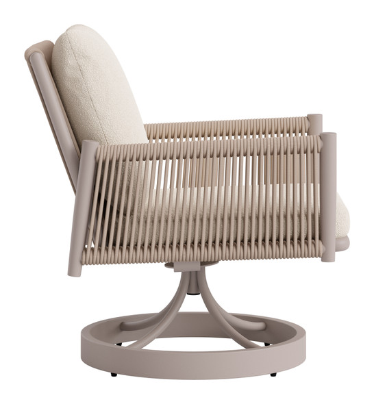 Rivan Beige Aluminum and Polyester Swivel Dining Chair for Outdoor Use