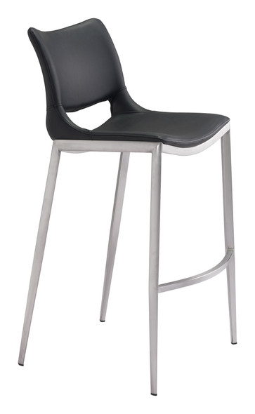 Ace Black & Silver (Set of 2) Stainless Steel and Polyurethane Barstool