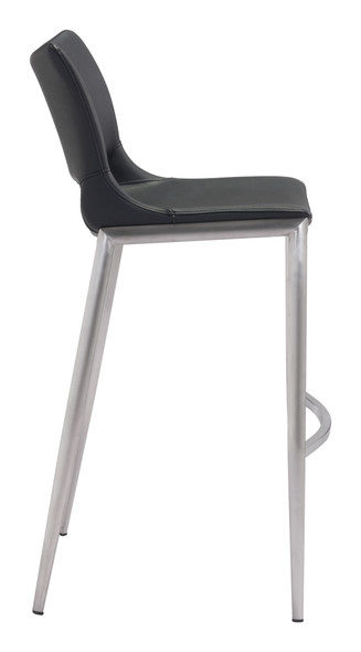 Ace Black & Silver (Set of 2) Stainless Steel and Polyurethane Barstool