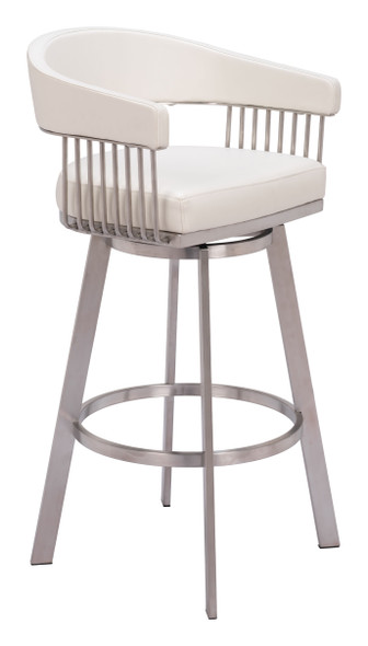 Bantry White Stainless Steel and Polyurethane Swivel Barstool