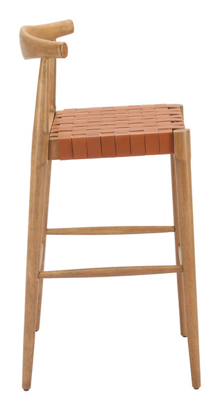 Bandani Tan Leather and Rubberwood Barstool