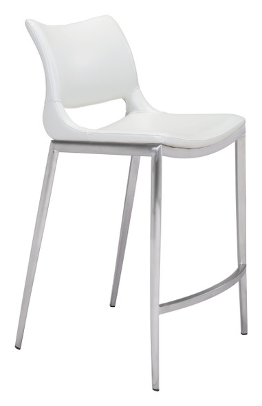 Ace White & Silver (Set of 2) Stainless Steel and Polyurethane Counter Stool