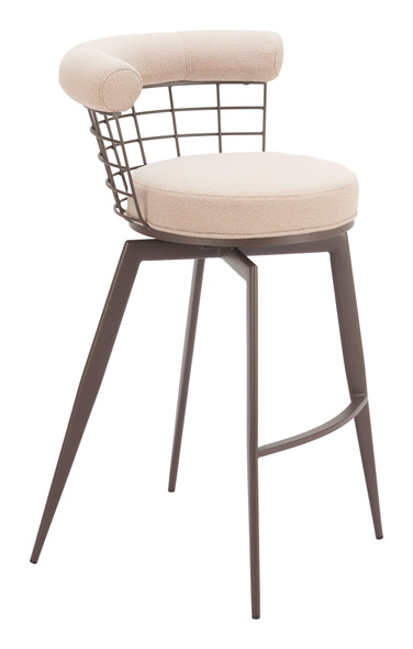 Saku Beige & Brown Steel and Polyester Swivel Barstool