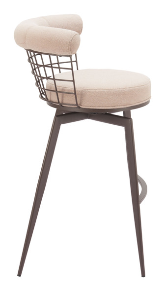 Saku Beige & Brown Steel and Polyester Swivel Barstool