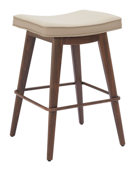 Divat Beige & Walnut (Set of 2) Steel and Polyurethane Counter Stool