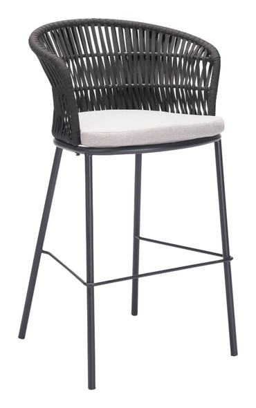 Freycinet Black (Set of 2) Steel and Polyester Barstool for Outdoor Use