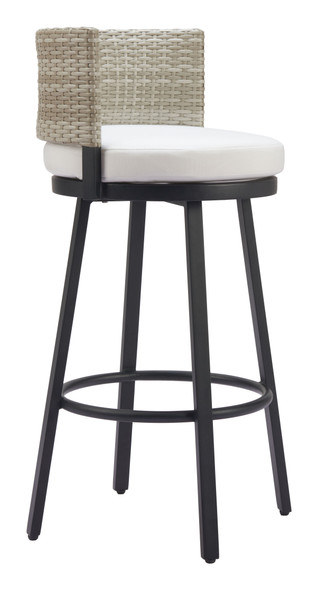 Midnight White Aluminum and Olefin Barstool for Outdoor Use