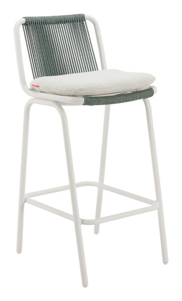 Luft White & Green (Set of 2) Aluminum and Olefin Barstool for Outdoor Use