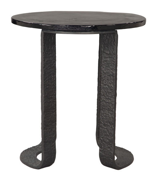 Divin Black Sand Cast Glass and Aluminum Round Side Table