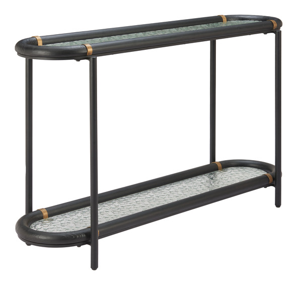 Aneis Black Glass and Fir Wood Oval Console Table