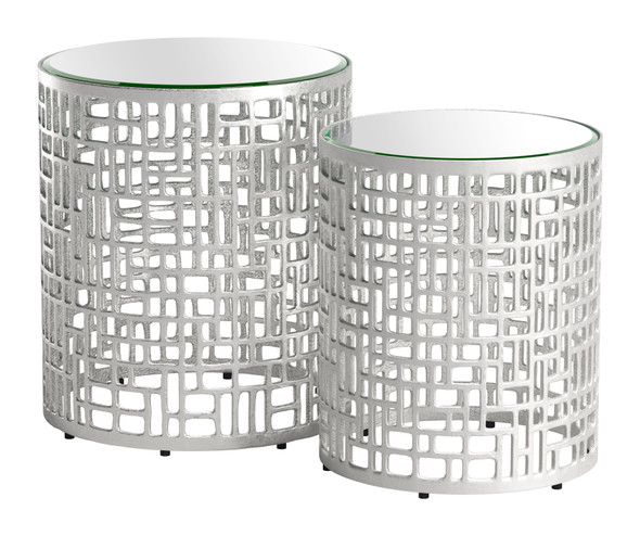 Reden Silver Glass and Aluminum Round Side Table Set