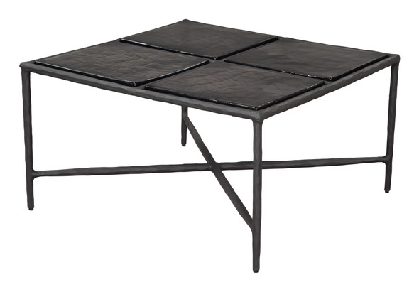 Cloe Black Sand Cast Glass and Aluminum Square Coffee Table