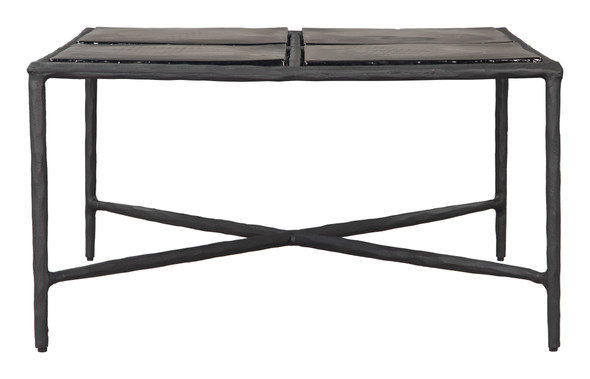 Cloe Black Sand Cast Glass and Aluminum Square Coffee Table