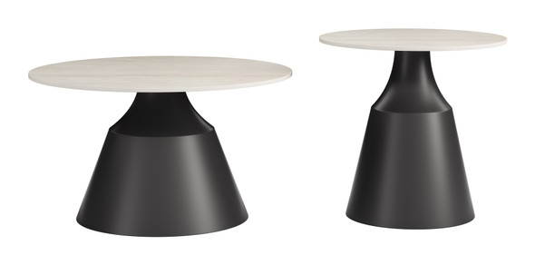 Camella Light Beige & Black Sintered Stone and Steel Coffee Table Set