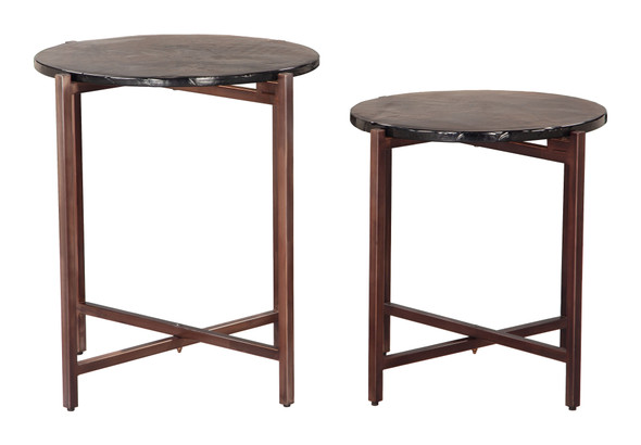 Gema Bronze Sand Cast Glass and Iron Round Coffee Table Set