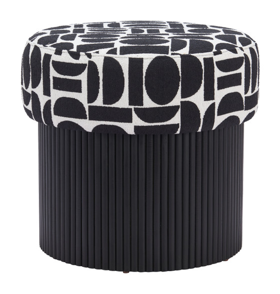 Boto Black & White Pine Wood and Polyester Storage Ottoman