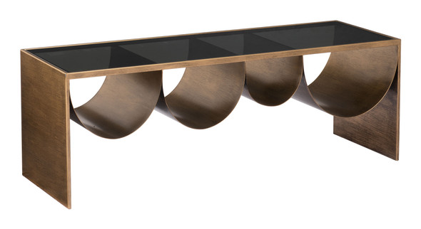 Reed Brass & Black Tempered Glass and Steel Rectangular Coffee Table