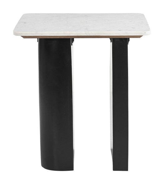 Fiora White & Black Marble and Mango Wood Square Side Table