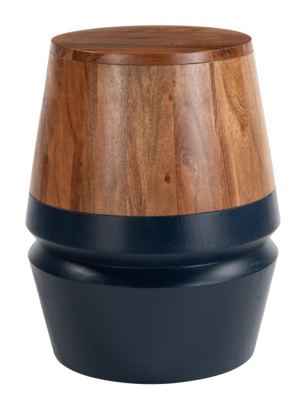 Tornos Walnut & Deep Blue Acacia Wood Round Side Table