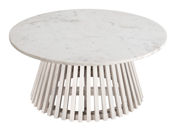 Mazara White & Whitewashed Natural Marble and Mango Wood Coffee Table