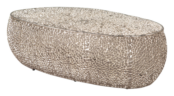 Argento Silver Aluminum Oval Coffee Table