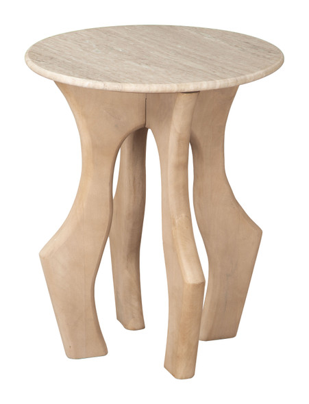 Eda Marble and Mango Wood Round Side Table in White and Natural