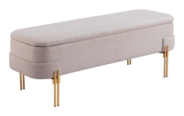 Lebreton Oatmeal Beige Steel and Polyester Storage Bench