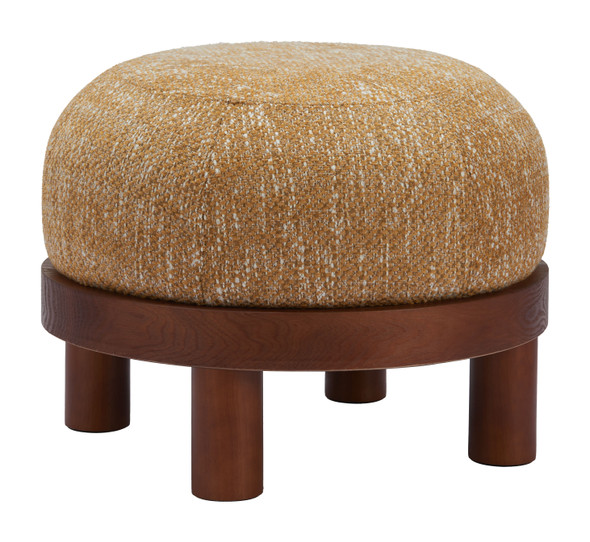 Gome Oat Yellow Rubberwood and Polyester Ottoman
