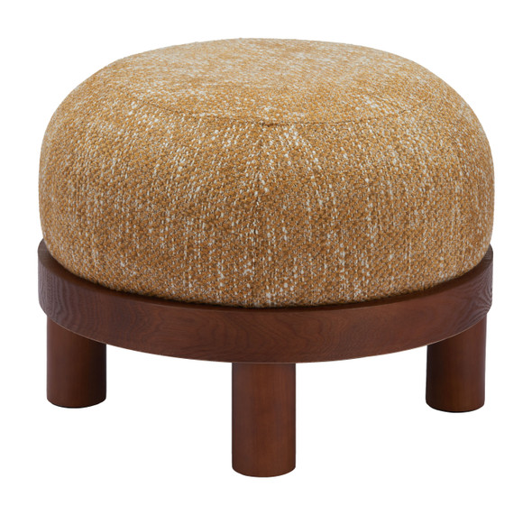 Gome Oat Yellow Rubberwood and Polyester Ottoman
