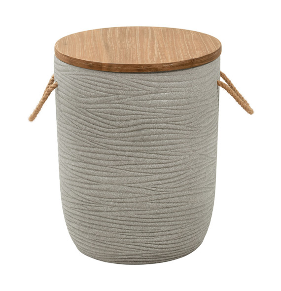 Biban Natural & Gray Super Poly-Stone and Acacia Wood Side Table