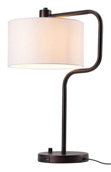 Middlemist White Steel Table Lamp with USB Port
