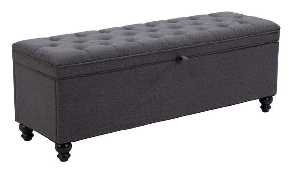 Halifax Gravel Gray Rubberwood and Polyester Storage Bench