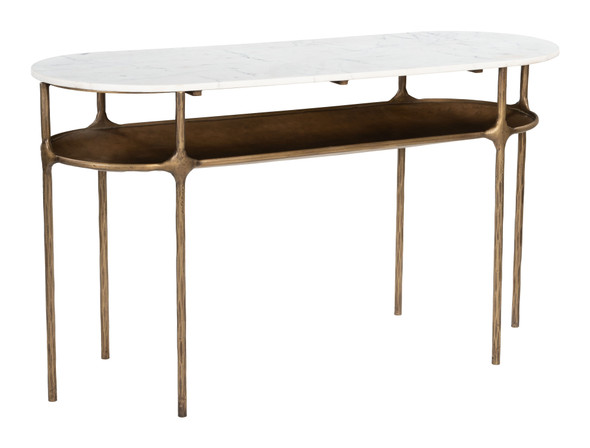 Bild White & Brass Natural Marble and Iron Oval Console Table